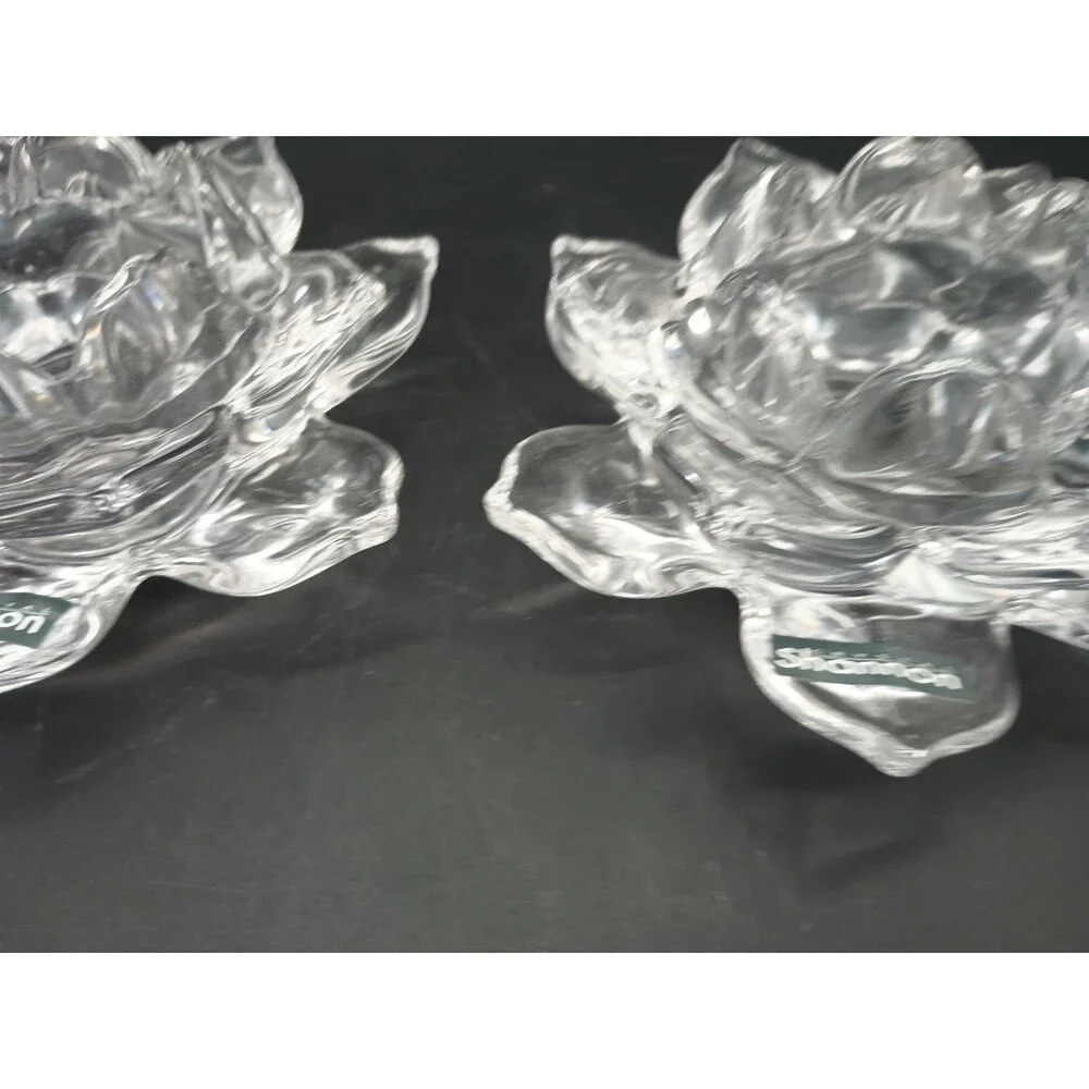 Vtg shannon crystal candle holders Set Of 2 Tea light Lotus Flower